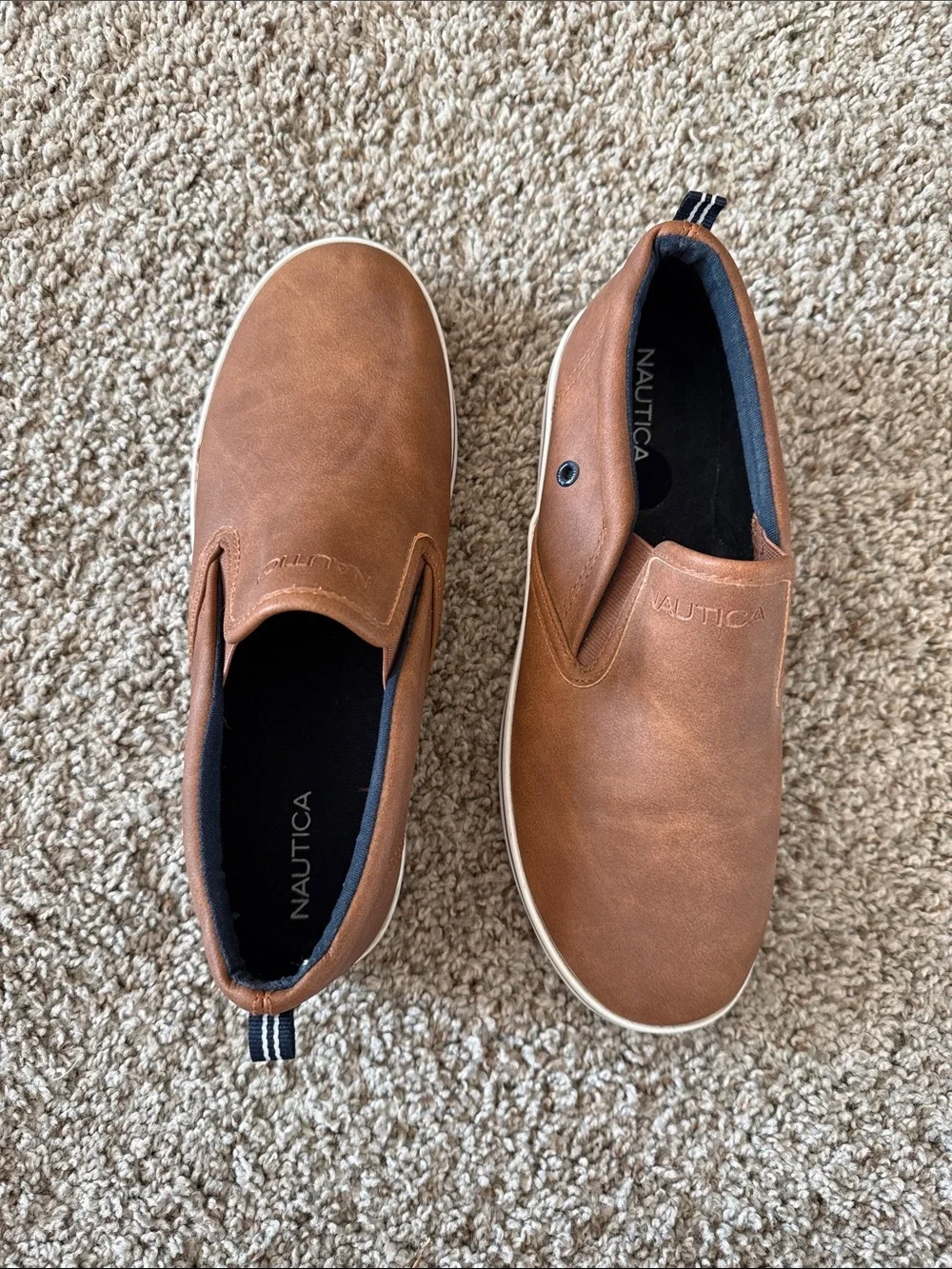 Nautica Men's Slip-On Loafers in Tan Brown with White Sole
